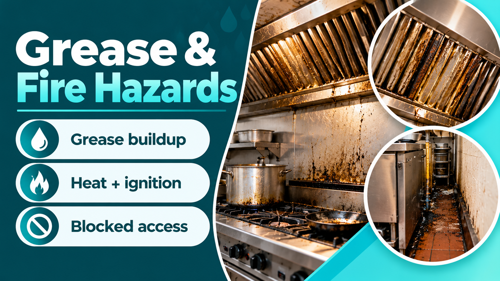 Grease and fire-hazard warning signs.